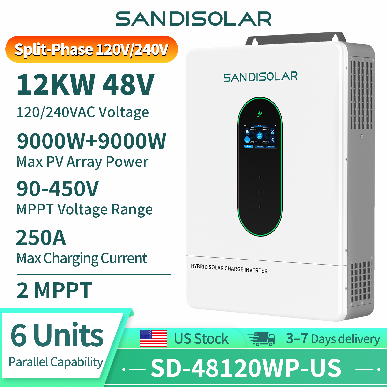 SANDISOLAR 12KW 48V Split-Phas - Drone Solar Charger reseña y precio