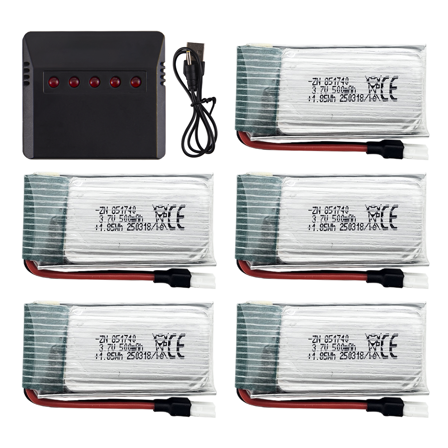 5Pcs 3.7V 500mAh LiPo Batterie - Drone Battery Adapter reseña y precio