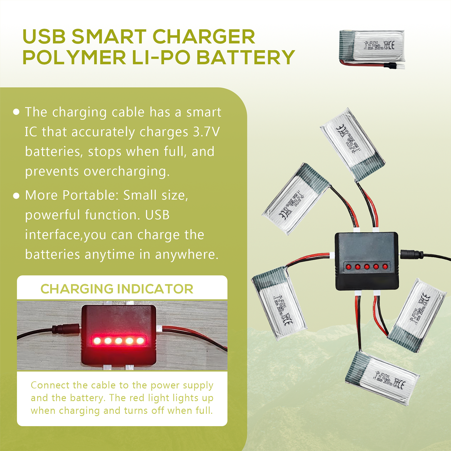 5Pcs 3.7V 500mAh LiPo Batterie - Drone Battery Adapter reseña y precio